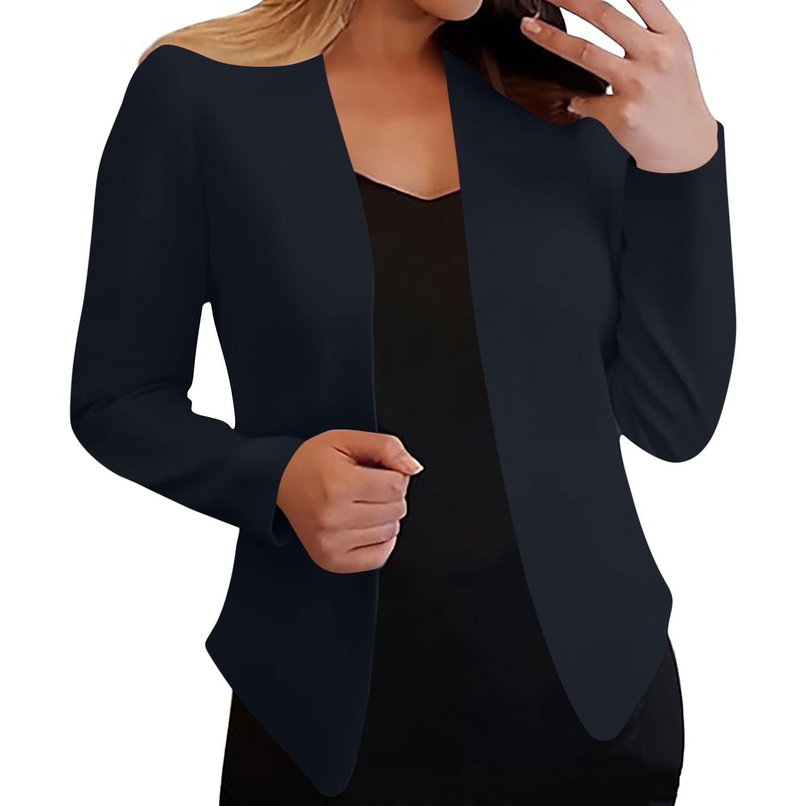 Blazers for Women Lightweight Open Front Cropped Cardigan Blazer Long Sleeve Collarless Slim Fit Work Office Jackets