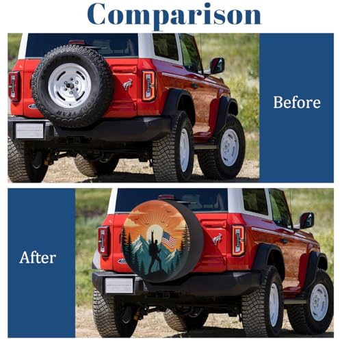 Image of Silhouette American Flag Spare Tire Cover Wheel Covers Protectors Waterproof Dust-Proof Universal Fit Trailer, RV, SUV and Many Vehicle 17 Inch,C-09