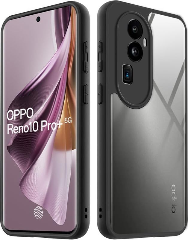 Image of Mr. Case Back Cover Compatible with Oppo Reno 10 Pro Plus 5G | 360 Degree Protection | Shockproof Transparent Hard Back Shockproof Bumper - PC & TPU, Black Bumper
