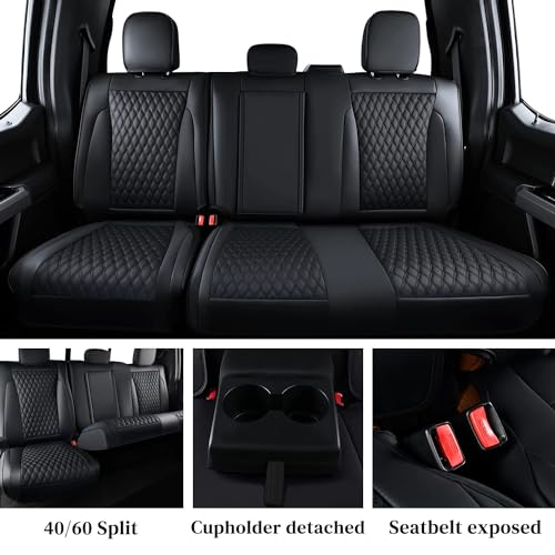 Image of Coverado Full Set F150 Seat Covers, Waterproof Faux Leather Full Coverage Protector for 2015-2026 Ford F150 & 2017-2026 F250 F350 F450 Crew Cab, Black Truck Interior Car Seat Cushion Covers
