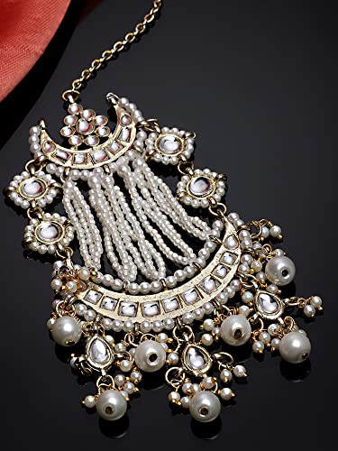 Image of Karatcart Gold Plated Pearl Beads Studded Floral Design Kundan Passa for Women