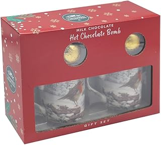 Lesser & Pavey Macneil Christmas Robins Set of 2 Mugs with Hot Chocolate Bombs - Gift Idea for Christmas Xmas - Robin Themed Mug, UK Design, Hot Drinks, Tea, Coffee - Christmas Drinkware Christmas Mug