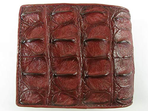 Image of Pelgio Genuine Crocodile Alligator Backbone Skin Leather Bifold Wallet ([B1] 6 Card Slots + 2 ID Windows + 2 Compartment for Bills, Wine Red)