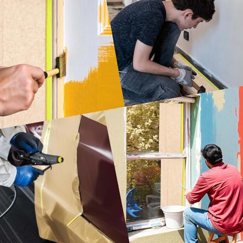 Image of MAQUITA 4 Rolls Pre-Taped Masking Paper for Painting - 6 inch x 50 feet Tape and Drape Painters Paper, Paint Adhesive Protective Paper Roll for Covering Skirting, Frames, Cars and Auto Body