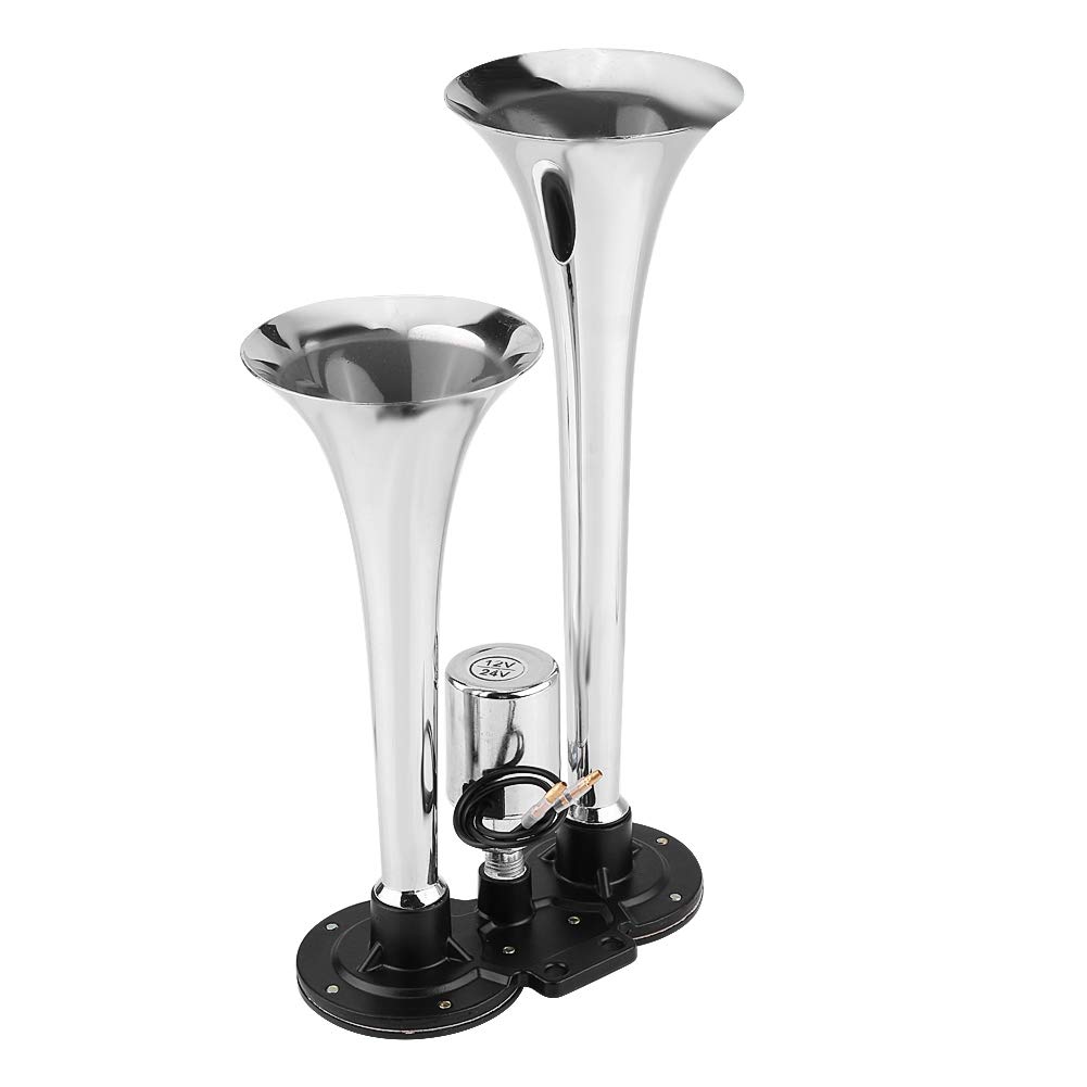 Bocina de Aire para Camión, 150db, 12v/24v, Doble Trompeta, Zinc Cromado, Negro, para Camión Tren Auto Van Barco