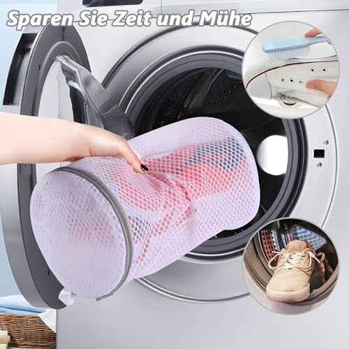 Zegnuem Schuhwaschbeutel Waschmaschine, 2 Stück Wiederverwendbarer Schuhbeutel Waschmaschine Mit Reißverschluss, 20× 35 Cm Durable Sneaker Schuhe Waschbeutel, Für Alle Schuharten & Größen(Weiß)