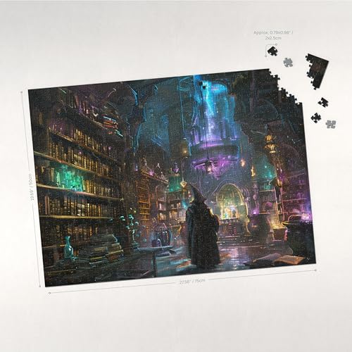 Rompecabezas Jigsaw de 1000 piezas para adultos: Biblioteca del Mago, arte gótico de fantasía mágica, estilo dark academia (50 x 70 cm) miniatura 2