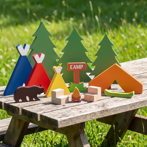 Fiwochic 13 Pcs Camping Wooden Party Decor Tent Campfire Pine