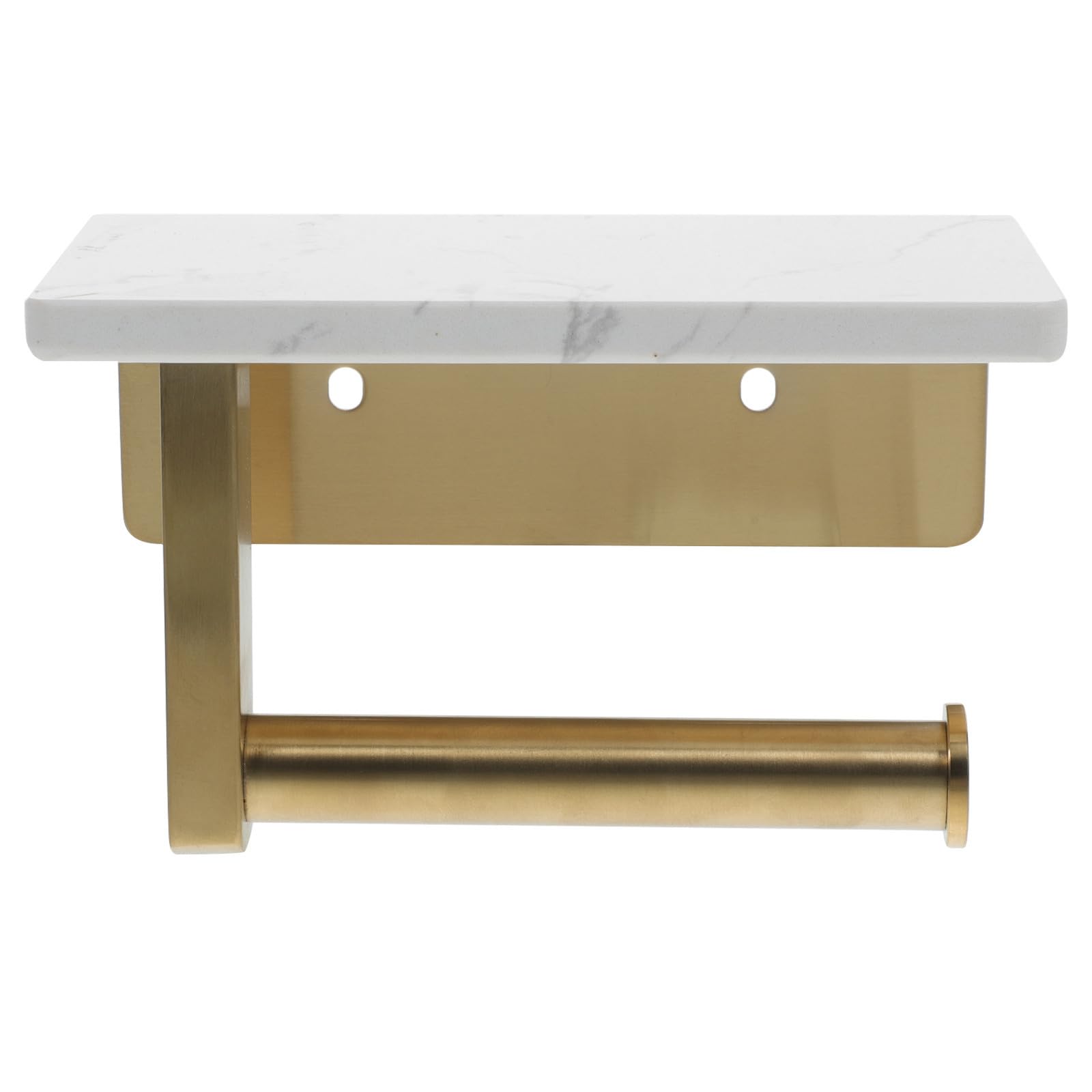 Porta Carta Igienica Mensola in Marmo Acciaio Inox Oro da Muro | Porta Cartaigienica Bagno da Muro Adesivo, Interasse 8, 3cm, Ripiano Superiore per Rotolo