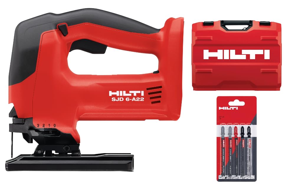 Hilti 2133673 Sierra de calar a batería SJD 6-A22 (22V, Corte madera, metal y plástico. Profundidad corte hasta 150 mm. Empuñadura en D. Peso 3.2 kg. Incluye Juego hojas (5pc) y maletín) [liquidación]