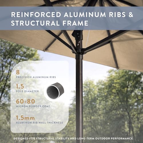 Image of California Umbrella 8-Year Protection 9 Ft Outdoor Patio Umbrella, Solstice Fade-Resistant Fabric, Auto-Tilt, Heavy Duty Aluminum Frame, 8 Reinforced Ribs for Pool or Deck, Bronze Pole