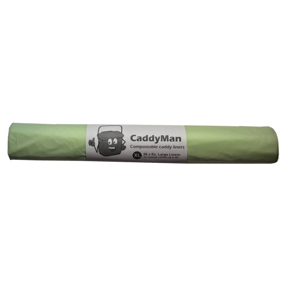 Caddy Liners Direct Green Caddyman 25 Litre (25L) X 26 Bags (1 Roll Pack) - Compostable And Biodegradable Kitchen Food Waste Bio/Compost Caddy Bin Liners - Certified En13432