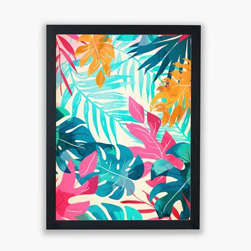 Póster de selva de neón grande para decorar salones modernos con arte botánico