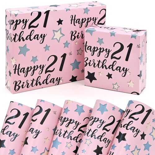 21st Birthday Wrapping Paper 5 Sheets 50x70cm Pink 21st Wrapping Paper for Her Girls Ladies Eco 21st Gift Decorations