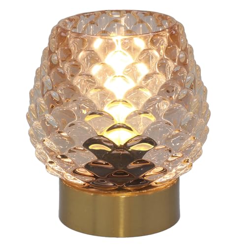 Shudehill Giftware Luxe LED Unique Pine Cone Glass Lamp with Brushed Gold Base - Blue, Gren or Pink (Pink)