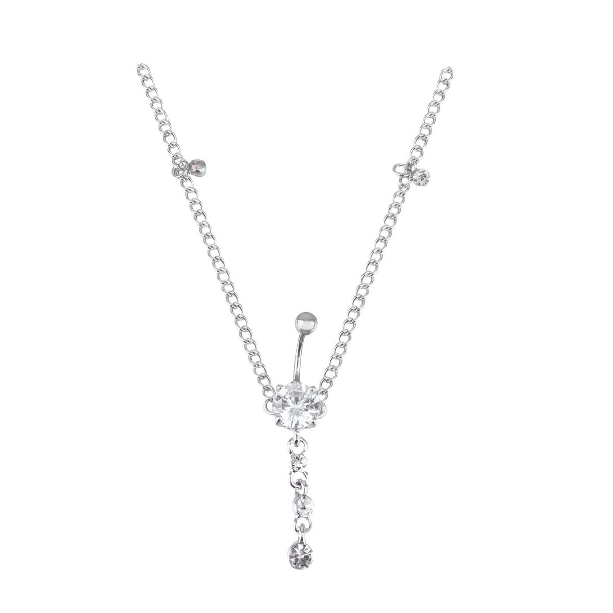 Holibanna1PC Diamond Navel Ring Rhinestone Belly Button Bar Waist Chain Body Piercing Summer Beach Bikini Jewellery for Women and Girls (White)
