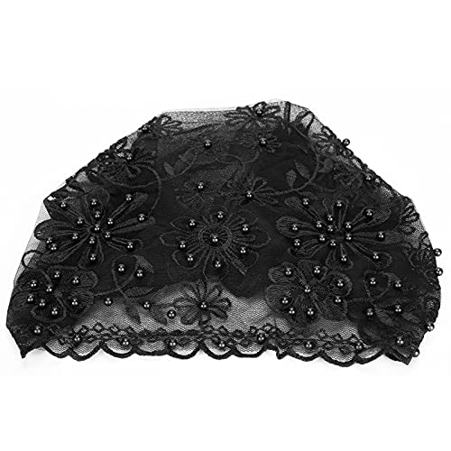 Biitfuu Bonnet en Dentelle Bonnet Musulman Turban en Dentelle avec Fleur de Perle pour Femme Fille Culte Diverses Activités(Noir)