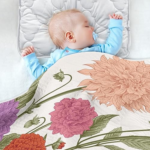 Image of Swaddle Blanket for Vintage Floral Dahlia Baby Receiving Blanket Muslin Baby Swaddles Soft Cotton Breathable Nursery Blankets for Unisex Boys and Girls 30x40 Inch
