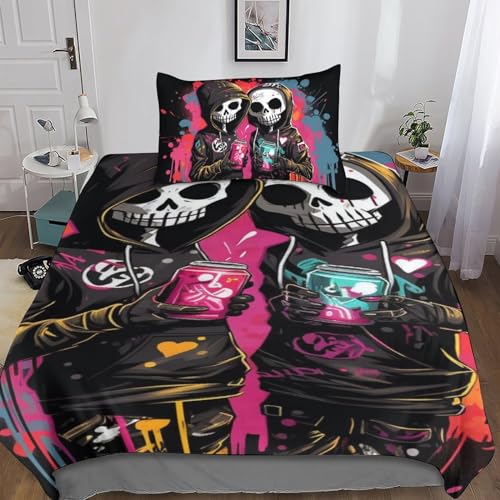 Housse de couette squelette 3D microfibres single pour lit de garçons filles