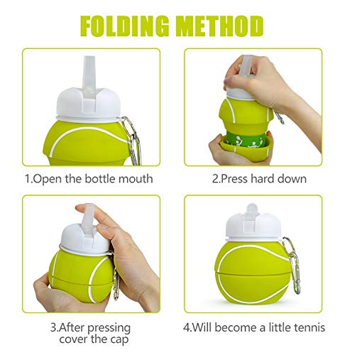 Wolobox Sports Silicone Water Bottle Collapsible Water Bottle for Children, Girls and Adults, Compact, BPA-Free, Resistant Capacity 550 ml Outdoor Portable School Games, Dishwasher Safe (Tennis) - Image 2