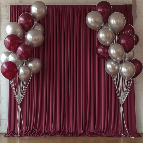 KRYOSYN 10x10FT Burgundy Backdrop Curtains for Wedding Parties Wrinkle Free Photo Backdrop Curtains for Wedding Birthday Party Baby Shower Fabric Drape with Rod Pockets 5ft x 10ft 2 Panels