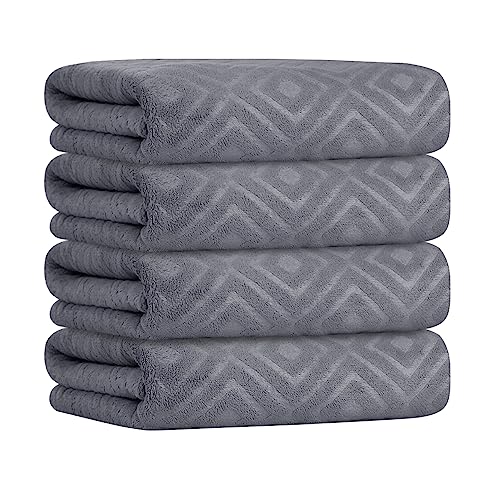 Image of JML Bath Towel, Microfiber Bath Towels Set 4 Pack (30 inch x 60 inch) - Large Size, Extra Absorbent, Quick Drying, Grey Diamond Embossed