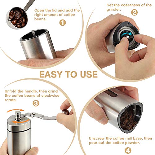 Comsoon Manual Coffee Grinder, Portable Hand Coffee Grinder with Adjustable Setting, Conical Ceramic Burr Grinder Stainless Steel Coffee Mill for Espresso, French Press, Turkish Brew