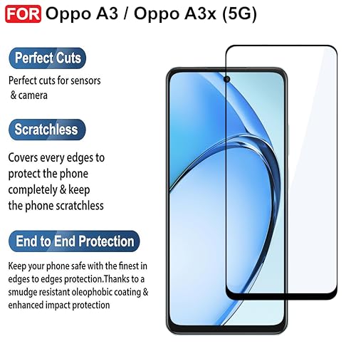 Image of CEDO Tempered Glass for Oppo A3x / A3 (5G) | Screen Protector Full HD Quality Tempered Glass Anti-Scratch Edge to Edge Coverage with Easy Installation Kit (Black)