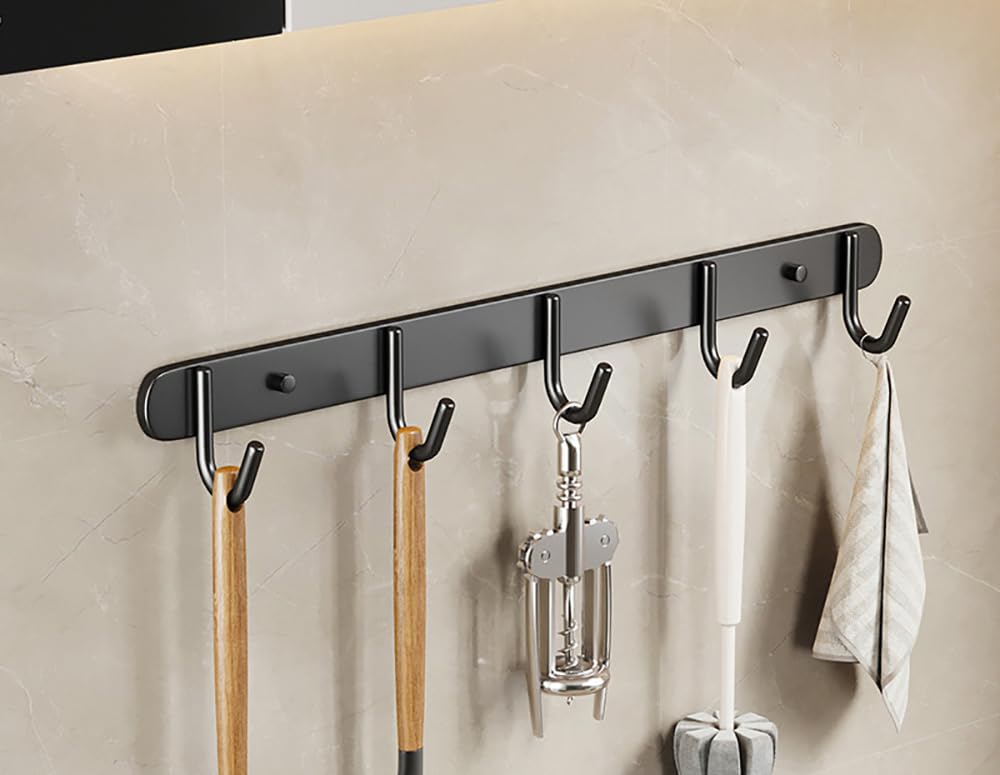 YUZGUHEY Kitchen utensils holder 2 Pieces Utensil Rack Stainless Steel Wall Mounted Hooks with Removable Utensils Holder(Black,35.7cm)