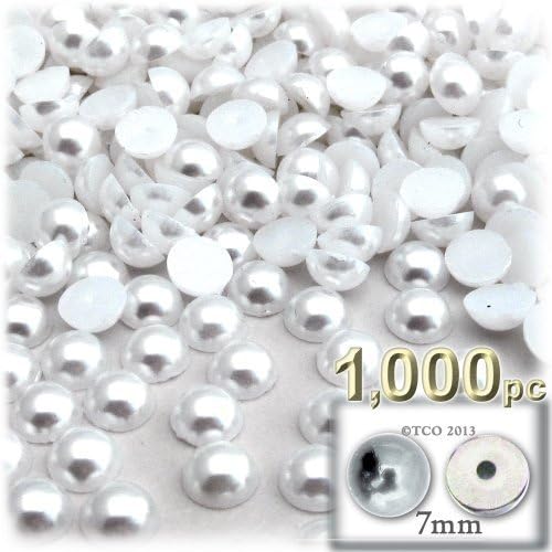 The Crafts Outlet 1000-Piece Pearl Finish Half Dome Round Beads, 7mm, Pearl White