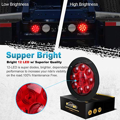 Partsam 2Pcs 4" Red Stop Turn Tail Brake Truck Trailer Light Flange Mount 12 Diodes Utility #TOP3