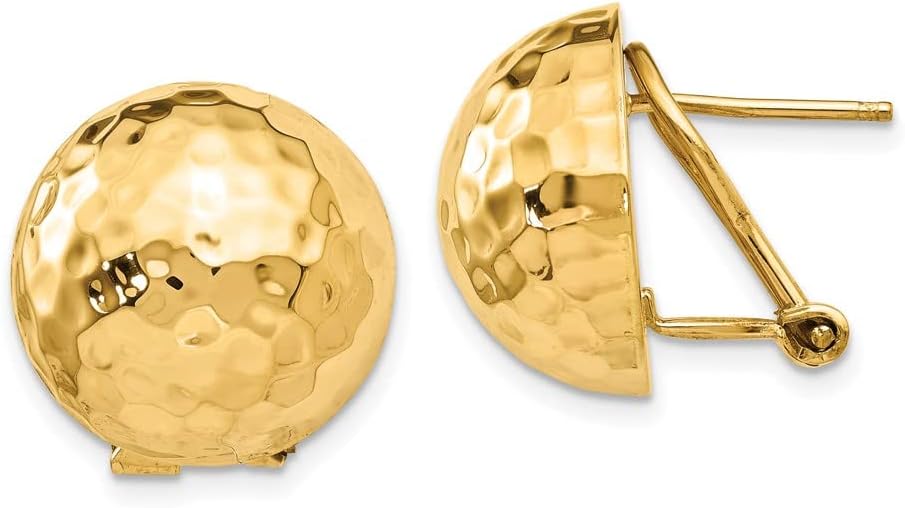 14k Yellow Gold Hammered Ball Button Omega Back Post Earrings