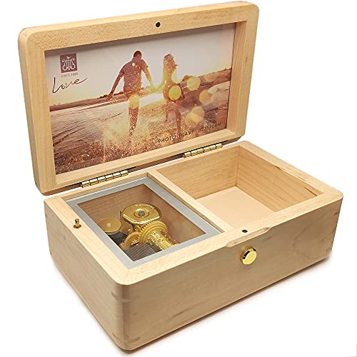 falado 18 note wind up Solid Wood Jewelry Music Box with Photo Frame, for Christmas/Birthday/Valentine's Day/Mother's Day?Tune of You are My Sunshine. (Maple Wood)