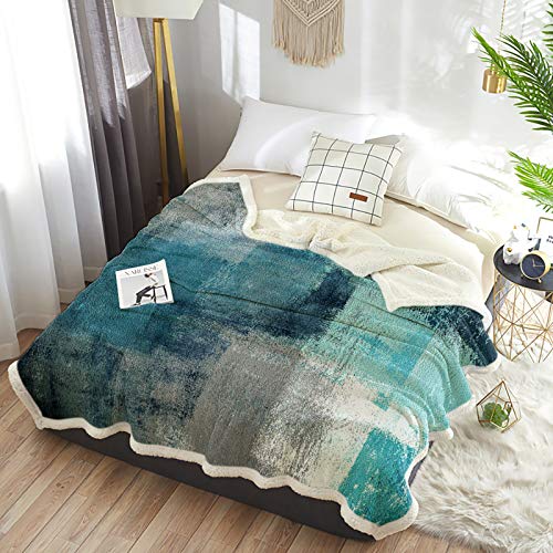Turquoise Sherpa Fleece Blanket,Turquoise And Grey Abstract Art Bed Blanket Soft Cozy Luxury Blanket 40"X50",Fuzzy Thick Reversible Warm Fluffy Plush Microfiber Throw Blanket For Couch Bed Sofa #TOP5