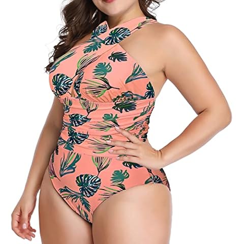 W YOU DI AN Women's Swimsuits Plus Size One Piece Tummy Control Ruched Full Lined Swimsuit Front Cross Backless Bathing Suit Cover