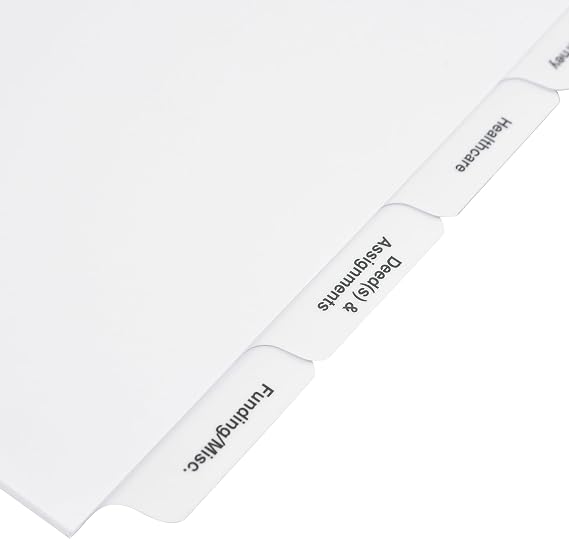 Exhibitindexes Estate Planning Dividers 6 Tabs 3 Ring Binders Made in USA