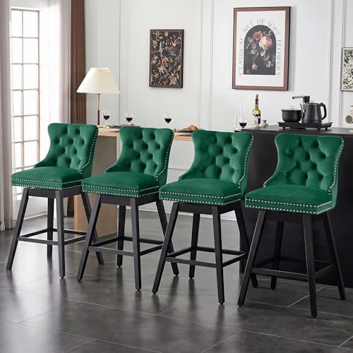 Image of Green Swivel Bar Stools, Velvet Counter Height Bar Stools Set of 4