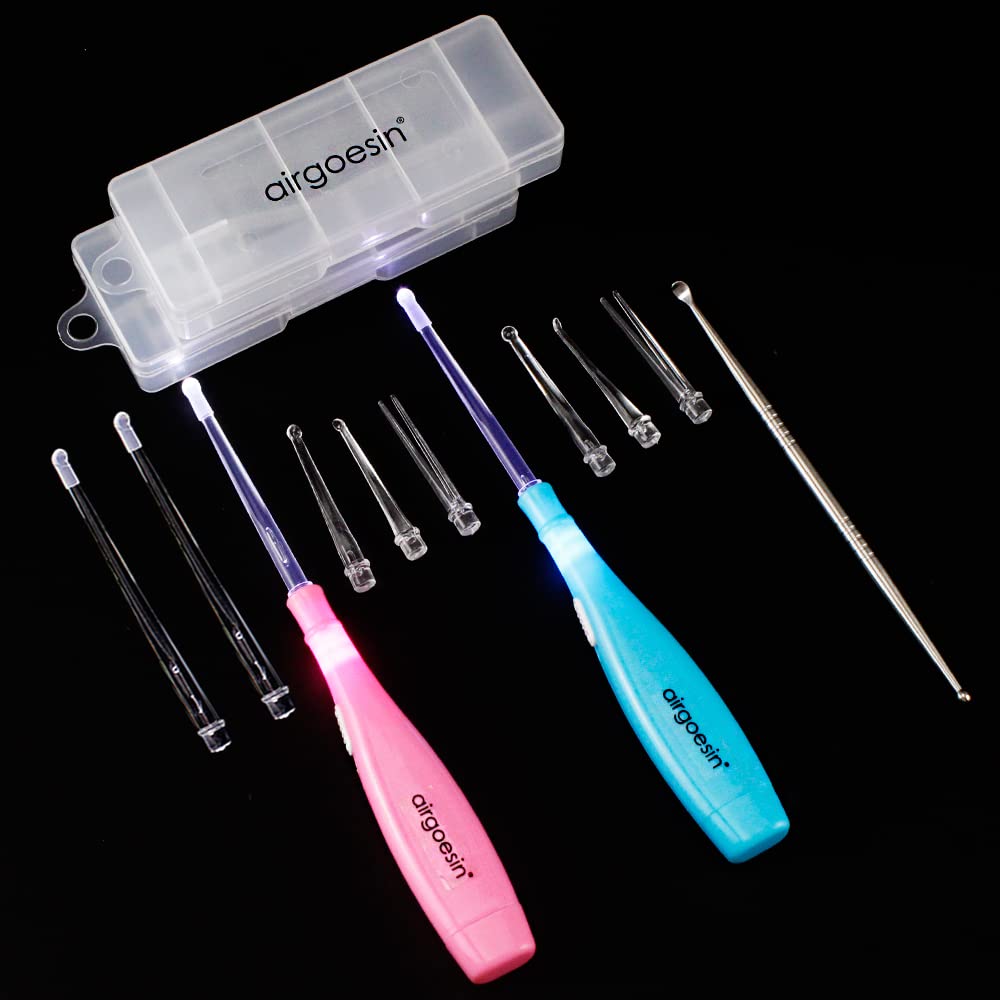 Herramienta Airgoesin para la extracción de cálculos amigdalinos, luz LED, 2 colores surtidos, con estuche, 1 palillo de acero inoxidable para tonsilolitos, cuidado bucal