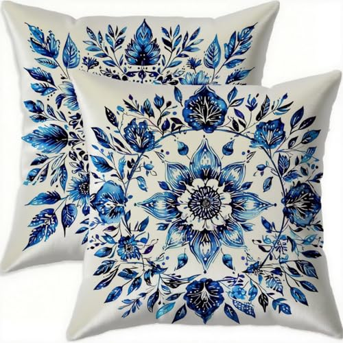Housse coussin 75x75cm vintage en velours bleu imperméable lot de 2 - 2