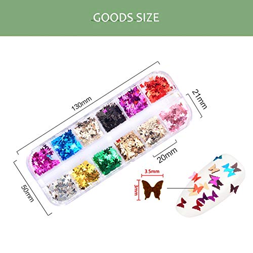 Paillettes d'art 12 Couleurs Papillon de Forme de Papillon Ongles 3D Paillettes Paillettes Paillettes Ongles décorations décorations de manucure DIY décor 3.5x3mm