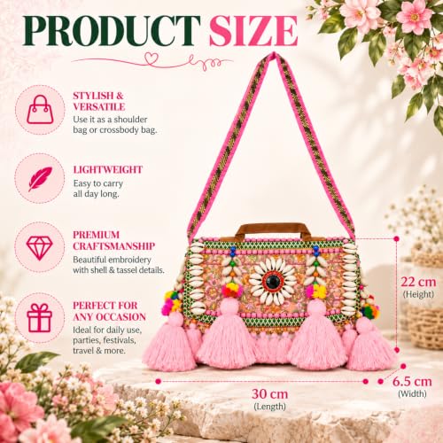 Image of MOMISY Handicraft Handmade Cotton Ethnic Rajasthani Embroidered Banjara Bags for Women Sling Clutch with Handle Purses for Ladies Girls