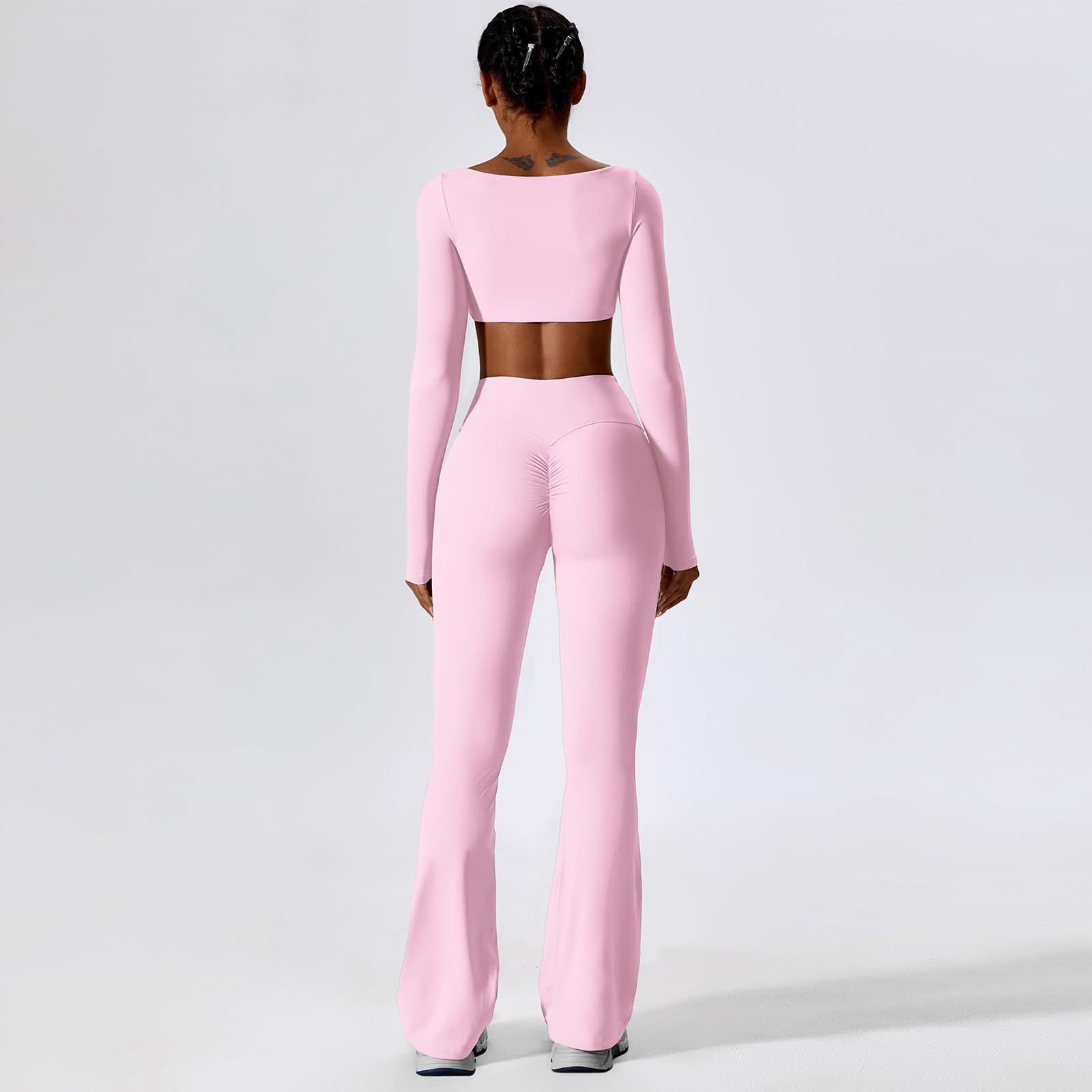 IDOPIP Set sportivo da donna a maniche lunghe per il fitness: set da palestra in due pezzi con maniche lunghe e leggings – abbigliamento sportivo per yoga pilates allenamento