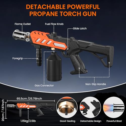 Image of Powerful Propane Torch Gun, Adjustable Flame Thrower Gun, Kitchen Torch with Detachable Design, Flamethrower Blow Torch for BBQ, Searing Steak, Welding, Camping Charcoal Lighter(Tank Not Included)