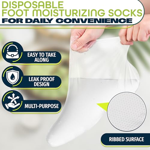 200 Pcs Plastic Foot Covers for Feet – Leak-Proof, Ribbed Anti-Slip Design with 200 Stickers for Secure Fit – Plastic Foot Bags for Moisturizing, Hydration, Home Use, Spa, Pedicure, Paraffin Wax Bags