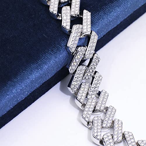 Tianyu Gems 7 Inch Cuban Link Bracelet For Men 20Mm I 15Ctw Def Vvs Moissanite Diamond Silver Iced Out Miami Cuban Link Chain Bracelet With 18K White Gold Plated For Hip Hop Rock Rapper #TOP3