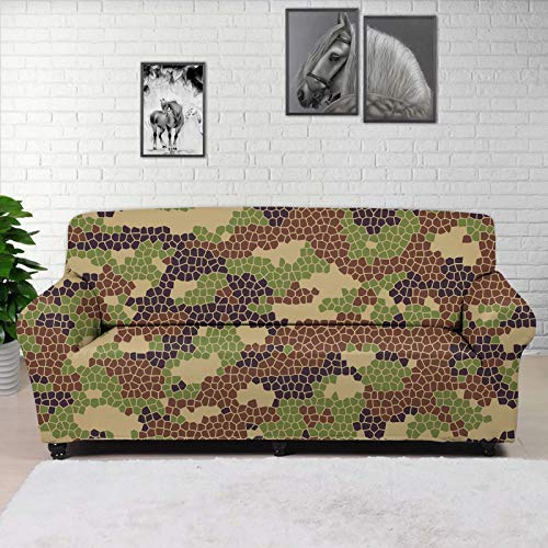 Forchrinse Green Camouflage Sofa Cover Stretch Couch Cover 4 Seater Sofa Slipcover Washable Furniture Protector With Non-Slip Foam For Kids Pets #TOP1