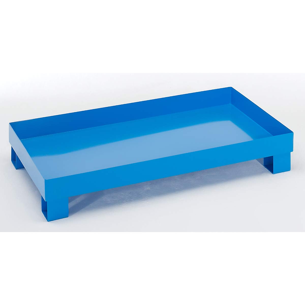 eurokraft | Stahl-Auffangwanne für 200-l-Fässer | LxBxH 1200 x 800 x 360 mm | mit Zulassung | Blau pulverbeschichtet | mit Gitterrost