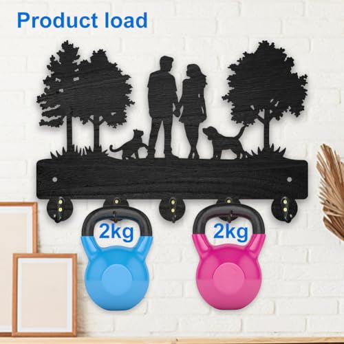 MAYJOYDIY Wood Key Holder for Wall 30x20cm, Family Tree Design with Cat Dog Pattern, 5 Alloy Hooks, Black, Wall Mount - Image 4