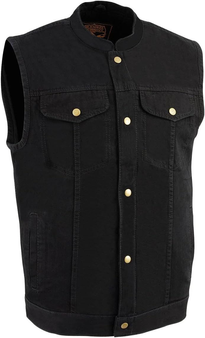 Milwaukee Leather DM2238 Men's Classic Black Denim Club Style Vest with Snap Button Closure