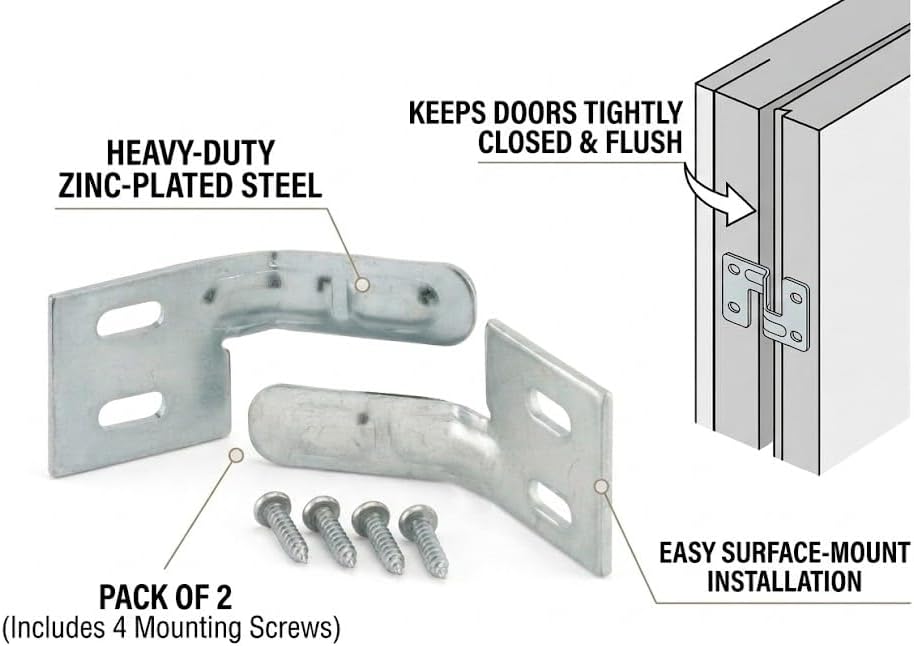 newlifeapp™ 9-1138 Premium Bi-Fold Door Surface Aligner (Pack of 2) – Heavy Duty Steel Closet Door Alignment Hardware – Fixes Uneven Gaps, Keeps Doors Tightly Closed – Includes Mounting Screws image 2